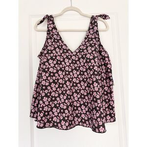 Lands’ End Floral Tankini Top 22W Swim Top Pink Floral Built In Bra NWT
